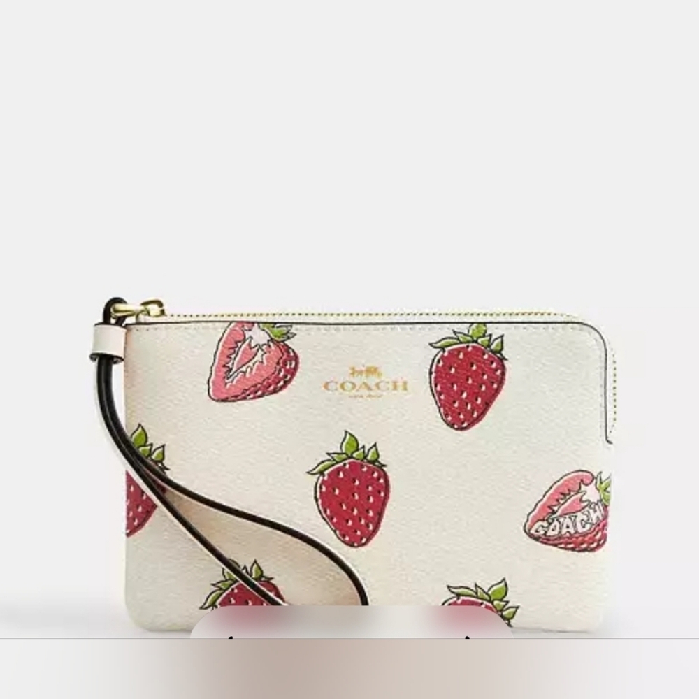 Coach Meduim Corner Zip Wrislet With Strawberry Print